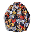 Retro Print Long Sleeve Loose Lapel Shirt, Size: L(As Show)