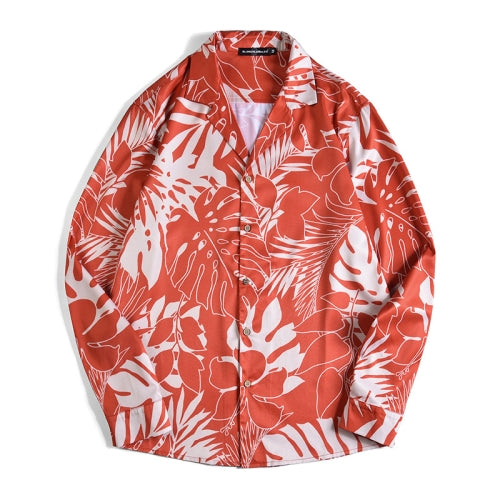 Leaf Pattern Lazy Wind Lapel Long Sleeve Shirt Loose Couple Wear Shirt, Size: M