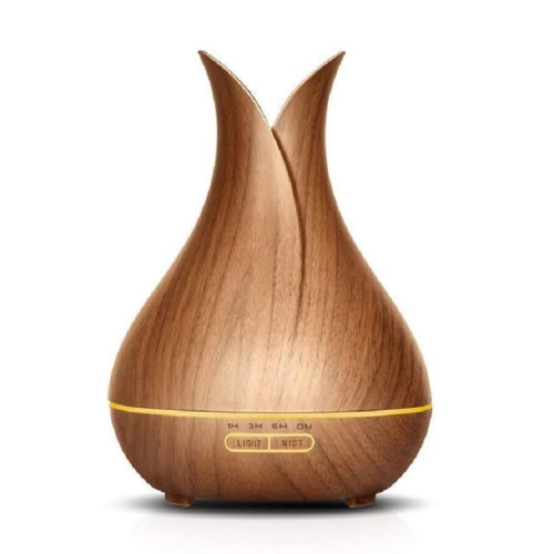 400ML Wood Grain Portable Vase Shape Colorful Light Aromatherapy Humidifier Ultrasonic Atomizer Air Purifier, Color:Brown Wood Grain(JP Plug)