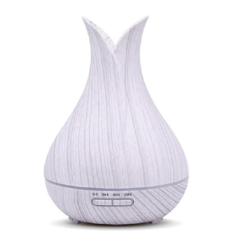 400ML Wood Grain Portable Vase Shape Colorful Light Aromatherapy Humidifier Ultrasonic Atomizer Air Purifier, Color:White Wood Grain(JP Plug)