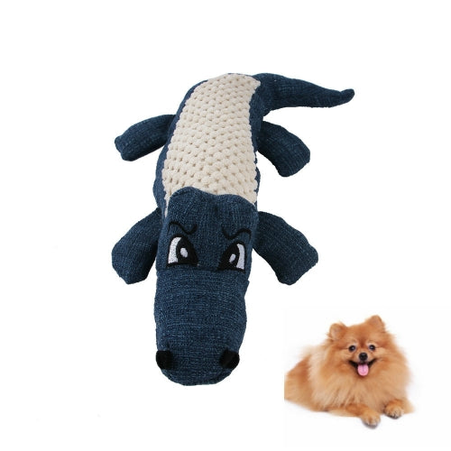 Plush Spelt Linen Sound Puzzle Simulation Crocodile Pet Toy(Blue )