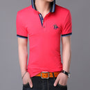 Fashionable Cotton Lapel Short-sleeve T-Shirt for Men, Size: XXXL(Peach Red )