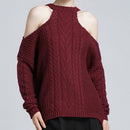 Spring and Autumn Women Sexy Off-Shoulder Sweater, Size: M(Wine Red )