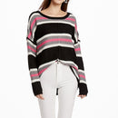 Women Knitwear Turtleneck Sweater, Size: XL(Black Powder Stripes)