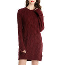 Twisting Sweater Sweater Women'S Long Section Knitted Dress, Size: L(Wine Red )