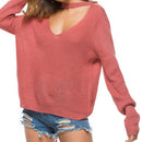 Women Sexy Deep V Sweater, Size: L(Watermelon Red)