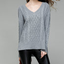 Women Turtleneck Sexy V-neck Sweater, Size: M(Gray)