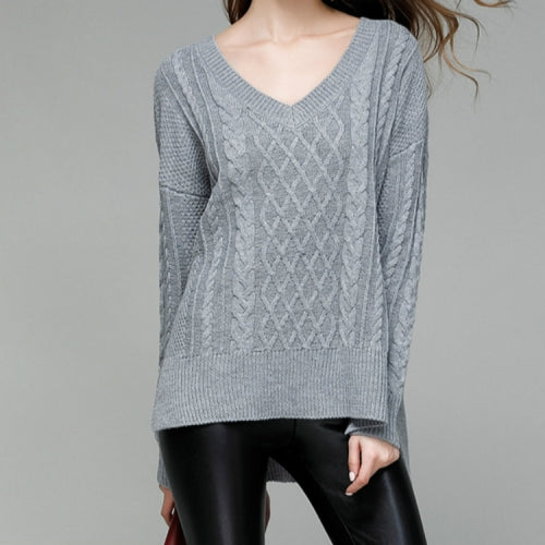 Women Turtleneck Sexy V-neck Sweater, Size: M(Gray)