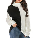 Women High Collar Loose Long-sleeved Sweater, Size: M(Black White )