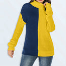 Women High Collar Loose Long-sleeved Sweater, Size: XL(Blue Yellow )