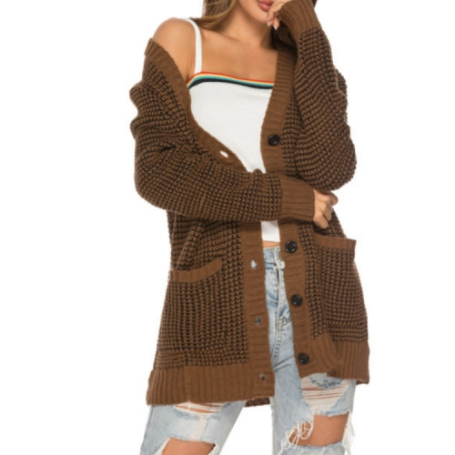Autumn and Winter Women V-neck Loose Knit Cardigan, Size: S( Camel )