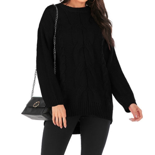 Thick Needles Twisted Head Long Sleeve Round Neck Sweater, Size: M(Black )