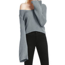 Trumpet Sleeves Head Sexy V-neck Short Sweater, Size: M(Gray )