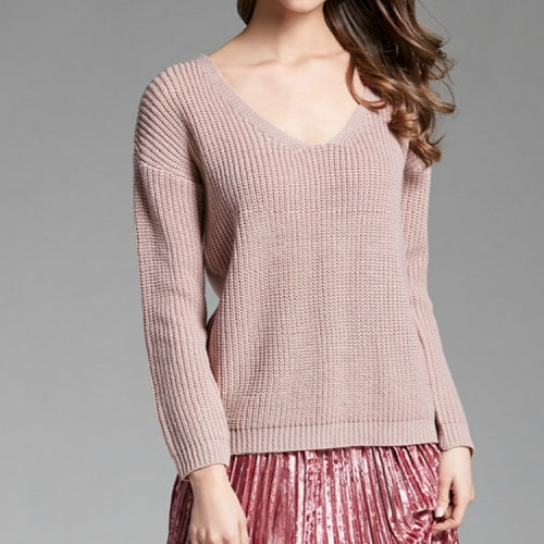 V-neck Pullover Personalized String Sexy Sweater, Size: XL(Light Pink)
