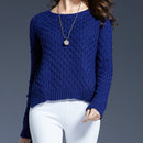 Round Neck Pullover Slim Irregular Sweater, Size: M(Navy Blue)