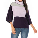 Women High-neck Sweater Seven Points Trumpet Sleeves Sweater, Size: XL(Purple )