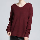 Autumn and Winter Women V-neck Pullover Leaky Sweater, Size: M(Wine Red )