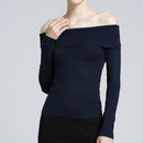 Women Spring One-neck Collar Off-Shoulder Sexy Sweater, Size: S(Navy Blue)
