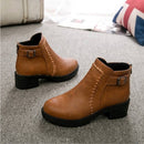 Round Toe Zippers Chunky Boots Short Plush Square Heels Ankle Boots for Women, Size:37(Brown)