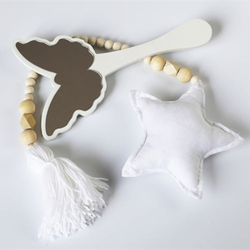 Wood Beads Small FabricTent Ornaments Wall Decoration Photography Props, Shape:Five Star(White)