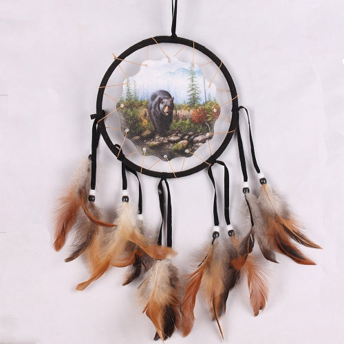 Vintage Natural Feather Dream Catcher Hanging Home Decoration Hand-woven Feather Wall Decoration(Black Bear Color )