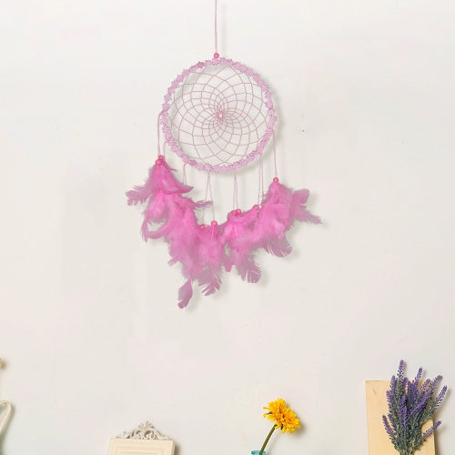Sweet Girl Wind Flower Dream Catcher Birthday Gift Feather Ornaments(Pink )