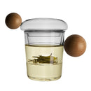 High Borosilicate Heat-resistant Glass Wooden Ball Handle Tea Cup, Style:Lexing Cup 7B