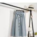 Knee Length Elegant Button High Waist Skirt Female Pleated Skirt, Size:One Size(Light Blue )