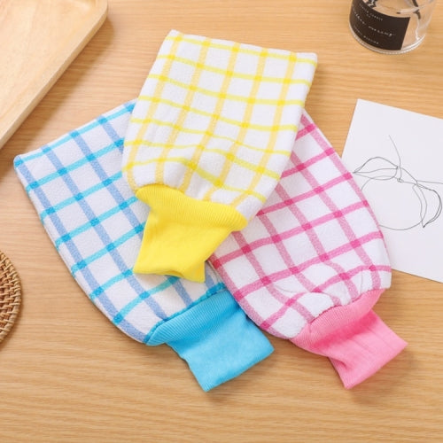 3 PCS Checkered Bathe Double-sided Bath Towel Gloves, Random Color Delivery