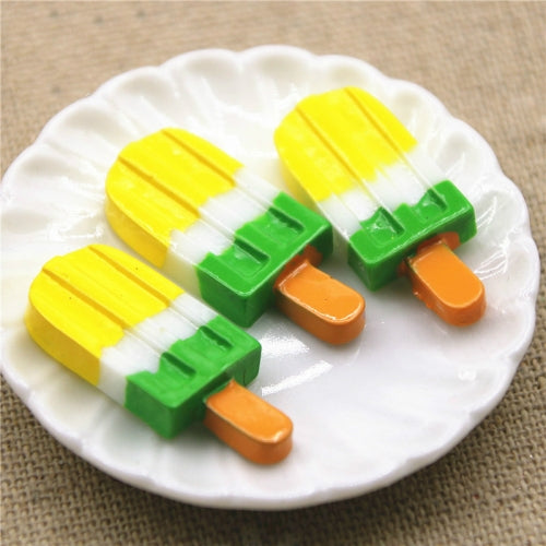10 PCS Rainbow Ice Cream Stick Resin Flat Back Cabochon Imitation Dessert Art Decoration(Yellow)