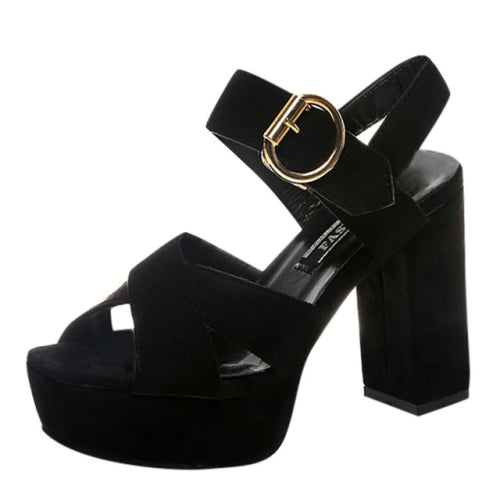 One Word Buckle Fish Mouth Cross Platform High Heels Sandals, Shoe Size:39(Black)