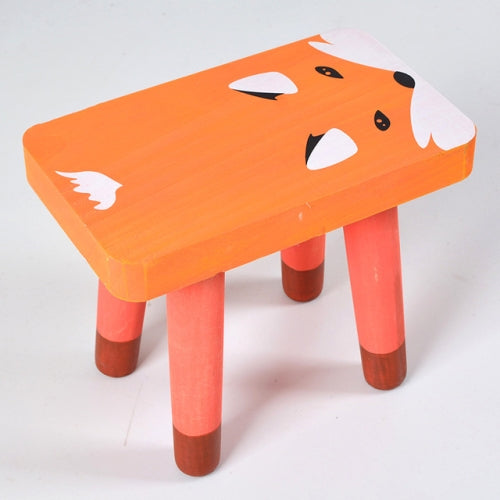 Kindergarten Children Practical Bench Cartoon Animal Avatar Solid Wood Square Stool(Orange)