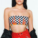Sexy Women Flame Plaid Print Tube Top, Size:L(Black and White)