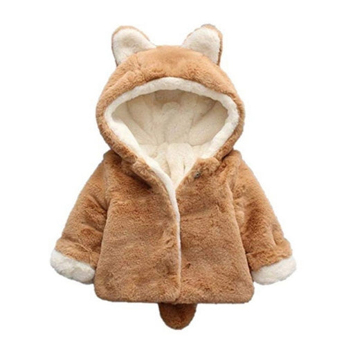 Winter Children Cartoon Animal Shape Plus Velvet Warm Hooded Jacket, Kid Size:100cm(Brown)