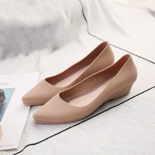 Shallow Mouth Square Head Single Shoes, Size:39(Apricot)