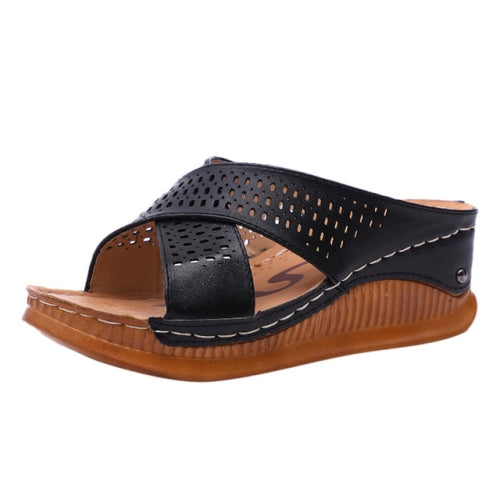 Thick-Bottomed Muffin Wedge Sandals, Shoe Size:39(Black)