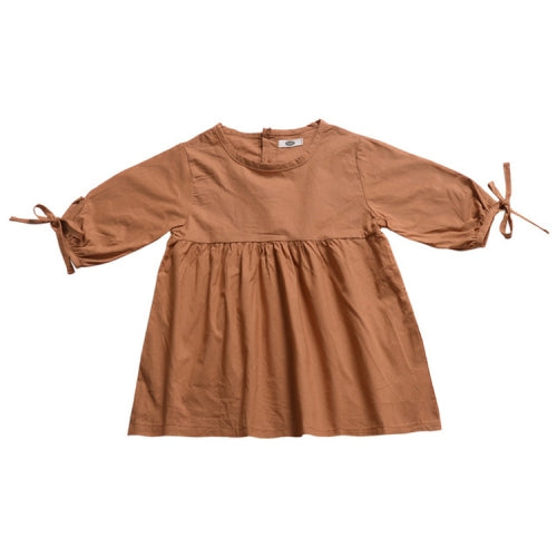 Summer Thin Girls Bow-knot Sleeve Pleated Dress, Kid Size:110cm(Coffee)