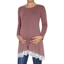 Long Sleeve Lace Hem Maternity Tunic Top Blouse Pregnant Clothes, Size:M(Pink)