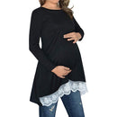 Long Sleeve Lace Hem Maternity Tunic Top Blouse Pregnant Clothes, Size:XL(Black)