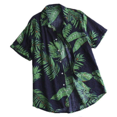 Cotton Casual Beach Holiday Print Shirt for Men, Size:S (Green)
