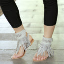 Women Tassel Fringed Open Toe Flat Sandals, Size:42(Beige)