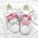 Double Color Satin Shoelaces Metal Head Bowknot Sneaker Sport Shoes White Shoes Laces, Length:80cm(Pink+White)