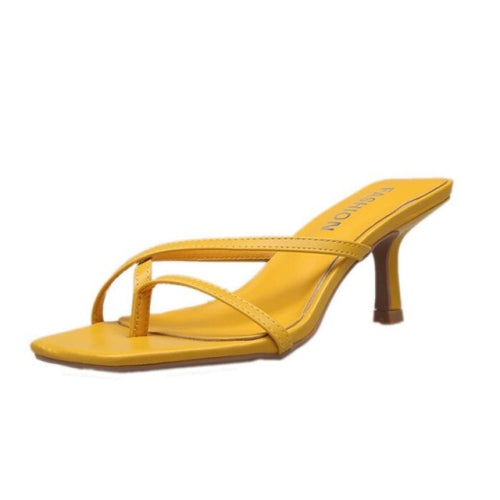 Pin-toe Stiletto Fashion Women High Heel Sandals(Yellow)