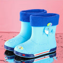 Children Non-Slip Plus Velvet Warm Cartoon Short Rain Boots, Size:Inner Length 16cm, Style:With Cotton Cover(Sky Blue)