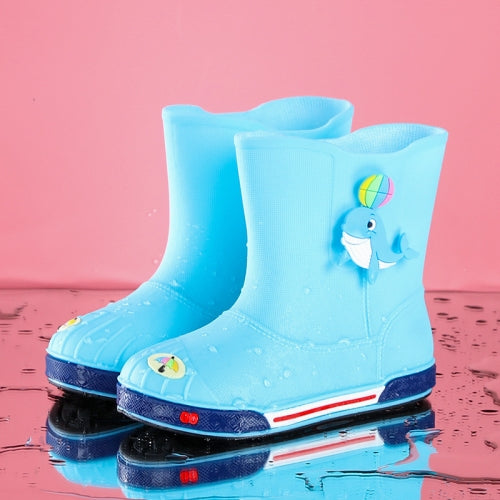 Children Non-Slip Plus Velvet Warm Cartoon Short Rain Boots, Size:Inner Length 17cm, Style:Without Cotton Cover(Sky Blue)