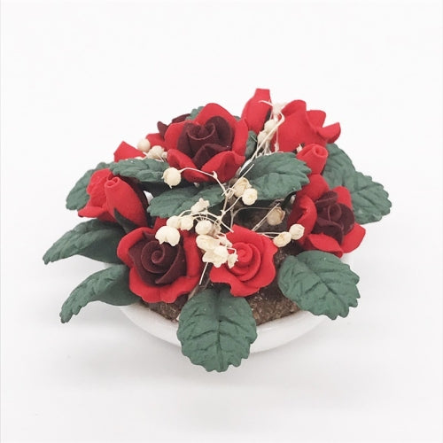 1:12 Mini House Toy Simulation Flower Potted Rose Bauble for Garden(Red )