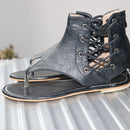 Women Vintage Thin Belt Flat Sandals, Shoe Size:39(Black)