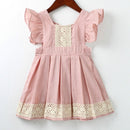 Summer Girls Retro Style Ruffled Lace Backless Dress, Kid Size:110cm(Pink)