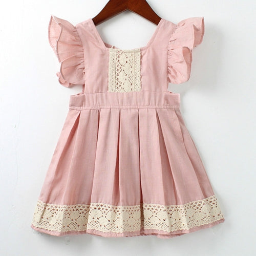 Summer Girls Retro Style Ruffled Lace Backless Dress, Kid Size:110cm(Pink)