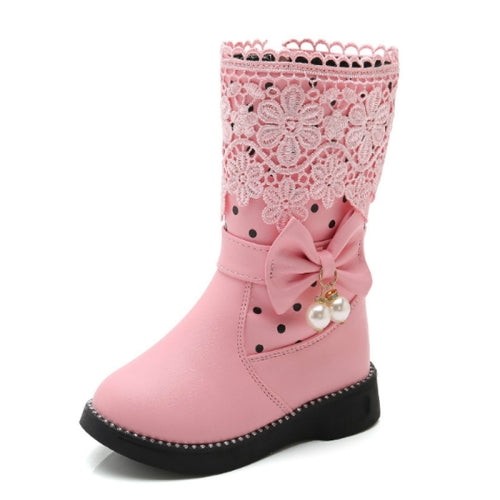 Children Velvet Bow Pendant Lace Lace Snow Boots, Size:29, Color:Pink